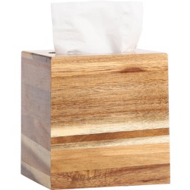 CATORY Tissue Box Cover, Acacia Wood Tissue Box Cover Square, Rustic Tissue Box Holder Covers Your Tissues, Decorative Tissue Cube Box Cover with Slide-Out Bottom