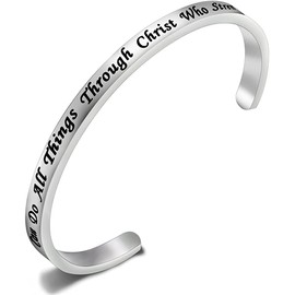 I Can Do All Things Through Christ Who Strengthens Me Philippians 4:13 Bracelet Bible Verse Bangle Cuff Religious Jewelry Christian Gifts (I Can Do)