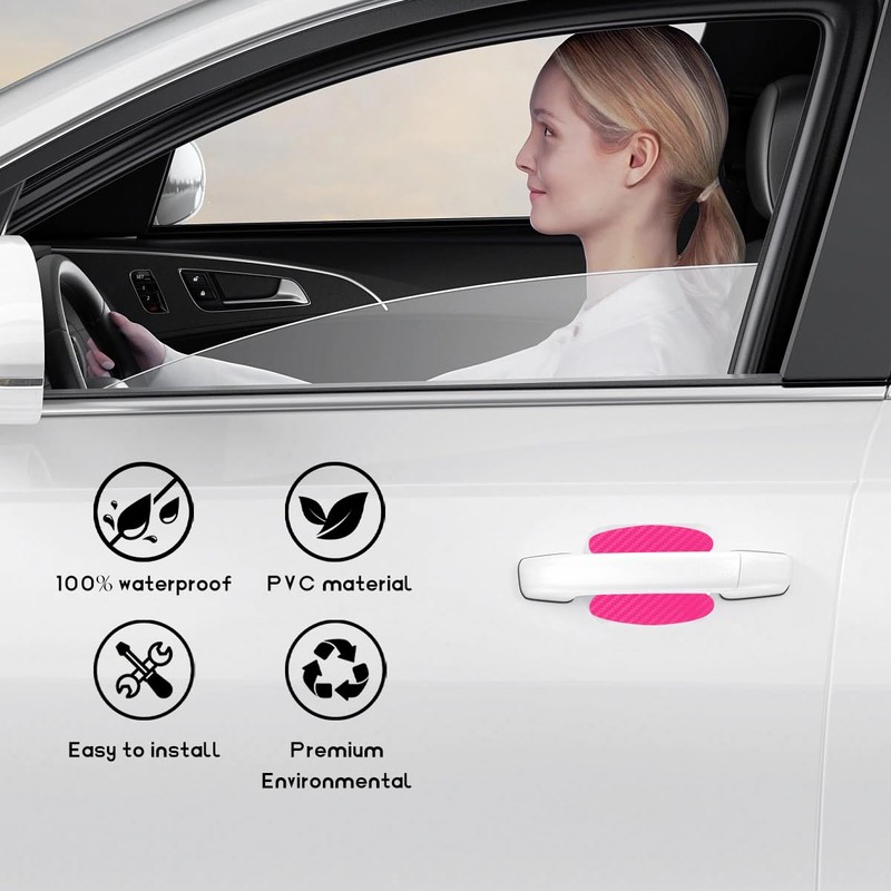 JUSTTOP 4 PCS Car Door Handle Protector Sticker, Carbon Fiber