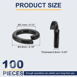 sourcing map M3 Spring Lock Washer, 304 Stainless Steel Split Lock Washers for Screws Bolts Cars Construction Machinery Black Pack of 100