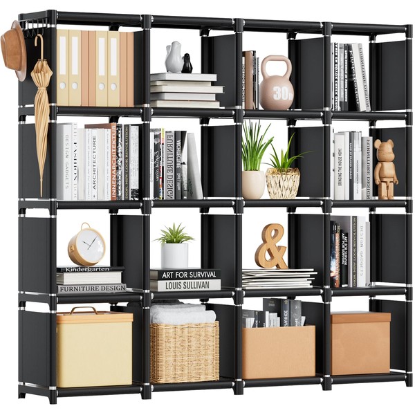 Mavivegue Bookshelf,16 Cube Storage Organizer,Book Shelf Organizer,Tall Bookcase Shelf,Black Cube