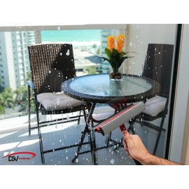DSV Standard Professional All-Purpose Window Squeegee for Car Windshield, Shower Door, Boat | 2-in-1 Squeegee | Dual Side Blade Rubber & Scrubber Sponge | Aluminum Pole 20cm (8”)