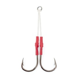 BLUEWING Ganchos de doble ayuda con cuerda Dyneema, 5 ganchos de pesca de acero inoxidable con anillo sólido para pesca en agua dulce y salada, tamaño 4/0