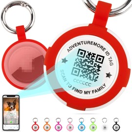 ADVENTUREMORE Airtags Holder, Waterproof Dustproof Keychain with QR Code, Anti-Lost O-Ring for Kids, Pets, Bags, Keys (Red)