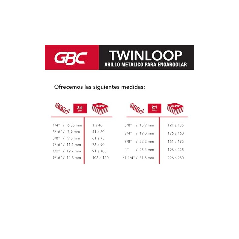 GBC Arillo Metálico Twin Loop 3:1-9/16" para Engargolar, Color Negro,