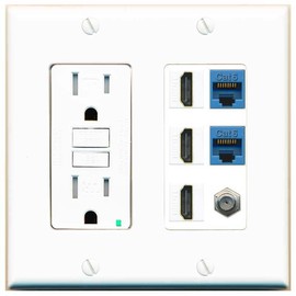 RiteAV 3 HDMI Wall Plate 2 Cat6 1 Coax - GFCI [White/White]