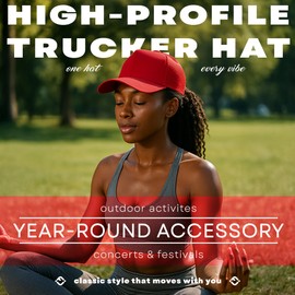 Funky Junque 5-Panel Structured Mesh Trucker Hat for Men, Adjustable Snapback Baseball Cap with Breathable Back for Outdoor Activities and Everyday Wear - Red