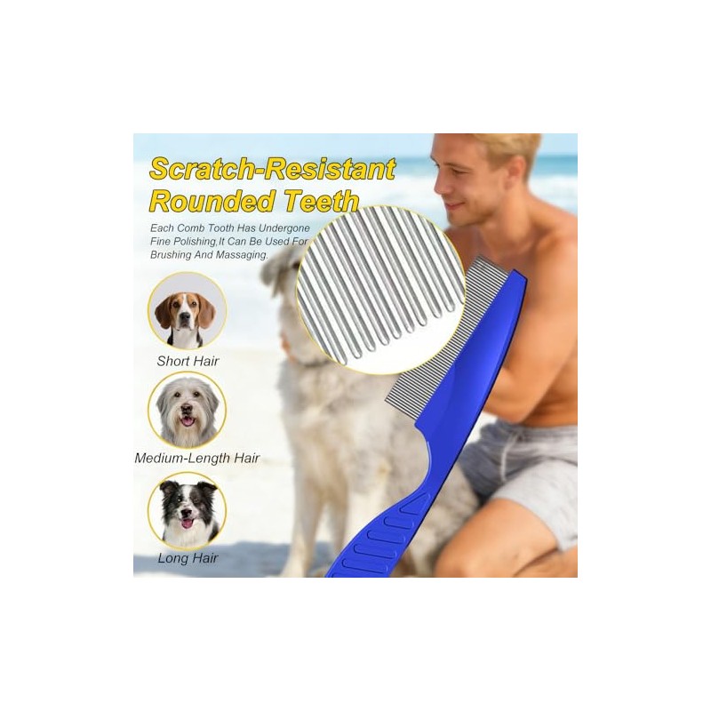 Pet Grooming Comb Set, 4 Pack Stainless Steel Flea Combs,