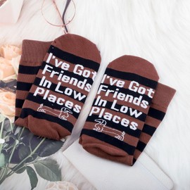 CMNIM Dachshund Gifts I've Got Friends In Low Places Socks Funny Dachshund Socks Weiner Dog Gifts for Dachshund Loves Mom Dad (CA/US, Age, 32.5 cm, 35.5 cm, Got Friends In Low Places Socks)