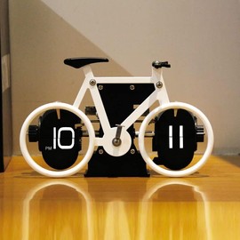 Flip Clock,Bicycle Shape Flip Clock, Mechanical Digital Flip Clock,Vintage Desk Clock,AAA Battery Powered,12 Hours Mode,Ideal for Home Desk Decor, White