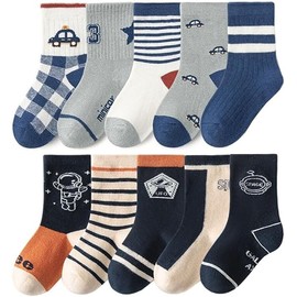 BlissToneha baby Socks, 10 Pairs Cotton Crew Socks Socks For 1-12 Years Old Boys Girls Kids Breathable Infant Ankle Socks (AU, Age, 9 Years, 12 Years, Auto and Astronaut)