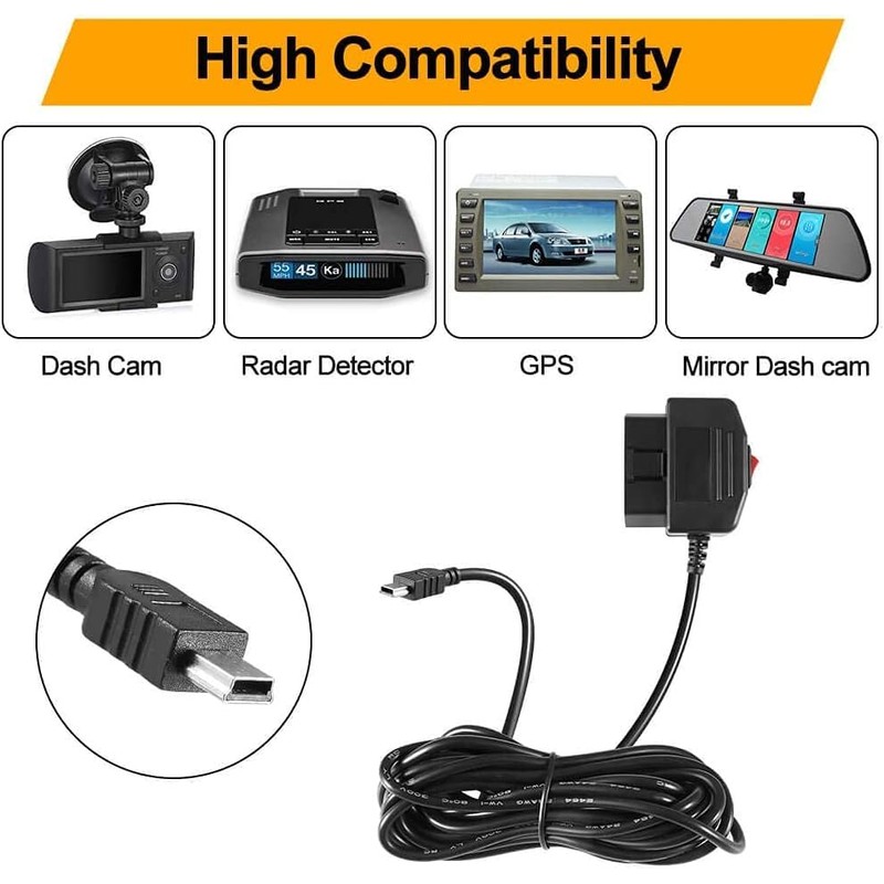 OBD2 OBD Power Cable for Dash Camera, MarsPro OBD to