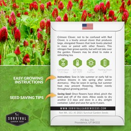Crimson Clover Seed for Planting - 5 Packets with Instructions to Plant & Grow Flowers or Cover Crop in Your Home Vegetable Garden - Non-GMO Heirloom Variety - Survival Garden Seeds