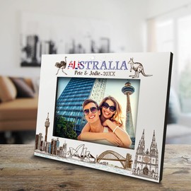 BELLA BUSTA-Personalize Australia Theme Picture frame-Wedding, Honeymoon, Vacation in Sydney, Melbourne, Brisbane, Adelaide symbols Design set City Keepsake (5x7 Horizontal)