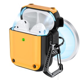 RFUNGUANGO for AirPods Case, Magnetic Lid,Military Grade Anti-Fall Soft TPU Shock-Absorbing Protective AirPods 2&1 Generation Case with Cleaning Kit,Orange