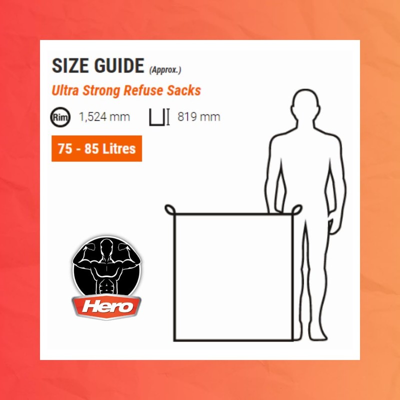 Hero Ultra Strong Black Embossed Drawstring Bin Bags 75-85L -