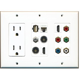RiteAV - (3 Gang) 15A Outlet 2 HDMI Coax Cat5e Component RCA 2 Toslink USB Wall Plate