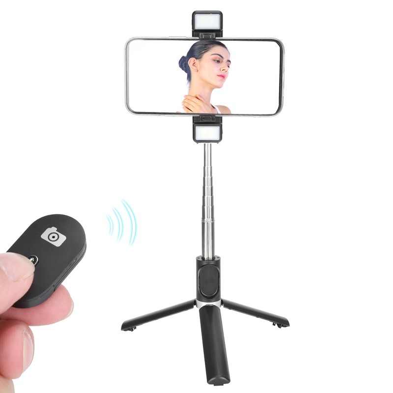 Tripod Selfie Stick with Light Mobile Phone Wireless Bluetooth Foldable