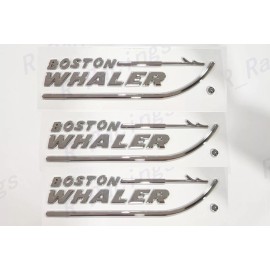 BOSTON WHALER NEW 3PCS NEW BOSTON WHALER EMBLEM BADGE LETTERS CHROME 8-3/4" X 2" PEEL AND STICK