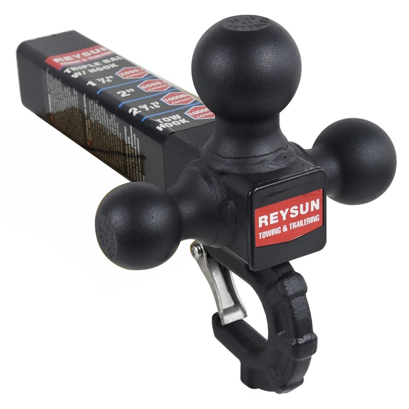 REYSUN Trailer Hitch 864011L Tri Ball Mount with Hook, Tactical