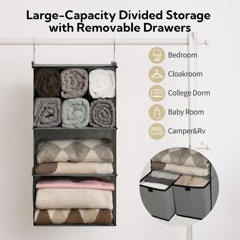 GRANNY SAYS Hanging Closet Organizer with Drawers, 4 Shelf Dividers