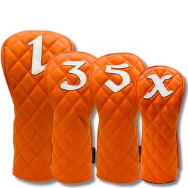 Golf Headcover, Stylish, Cool, Premium Quilted Headcover, Available in 5 Different Colors, High Quality Quilting Material and Sophisticated Design, Adult Style (Sunset Orange, 5W)