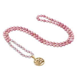 COAI 108 Mala Necklaces with Charms, Rhodochrosite labradorite, Rhodochrosite