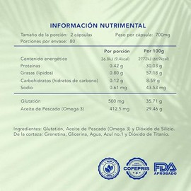 GLUTATION | Naturagel Glutation con Omega 3 | Antioxidante Celular Avanzado | 160 Softgels