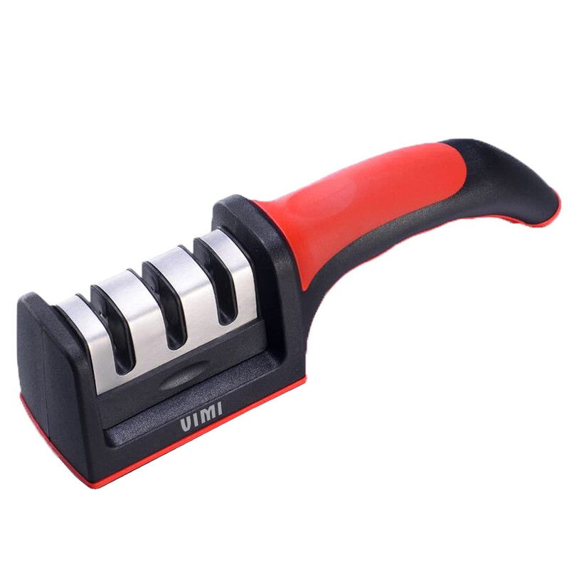Afilador Cuchillos Cocina Ergonomico Tijeras 3 Etapas Manual (Rojo)