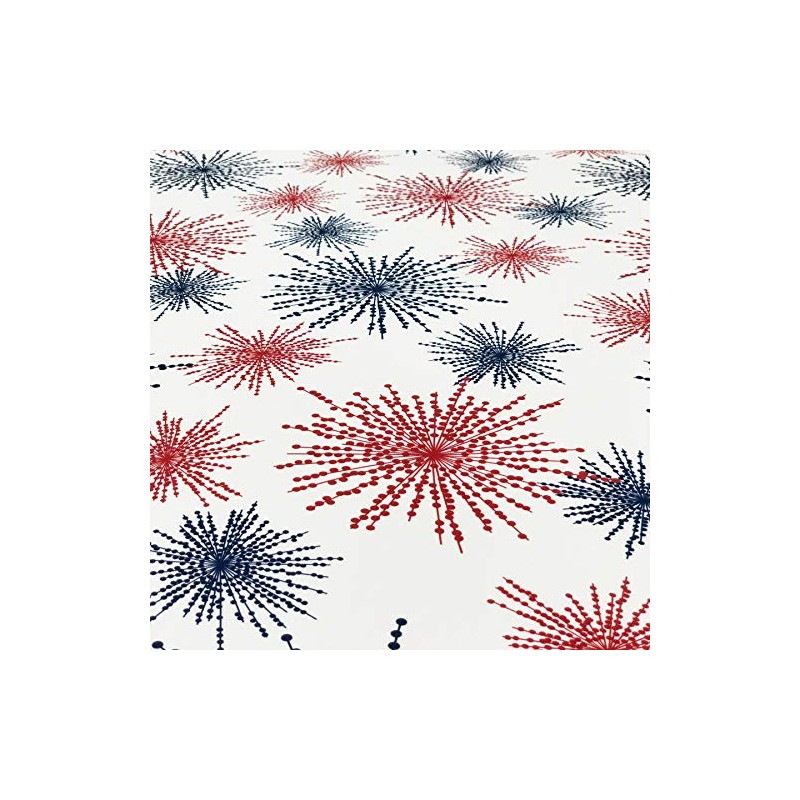 Red White Blue Celebration Fireworks Easy-Care Fabric Tablecloth (60"x84", White)