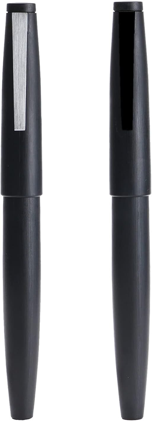 Jinhao 80 - Pluma estilográfica de fibra de carbono cepillada, punta extrafina, gris con clip plateado