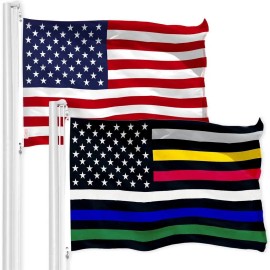 UD_G128 Combo Pack: American USA Flag 3x5 Ft & Thin Line Civil Services Flag 3x5 Ft, Both Printed 150D Polyester, Indoor/Outdoor