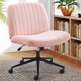 Sweetcrispy Sweetcrispy Criss Cross Chair Legged with Wheel, Armless Office Swivel Desk Chair with Wheel, Vanity Height Adjustable Wide Seat Comfy Cute Computer Task Seating for Home Bedroom