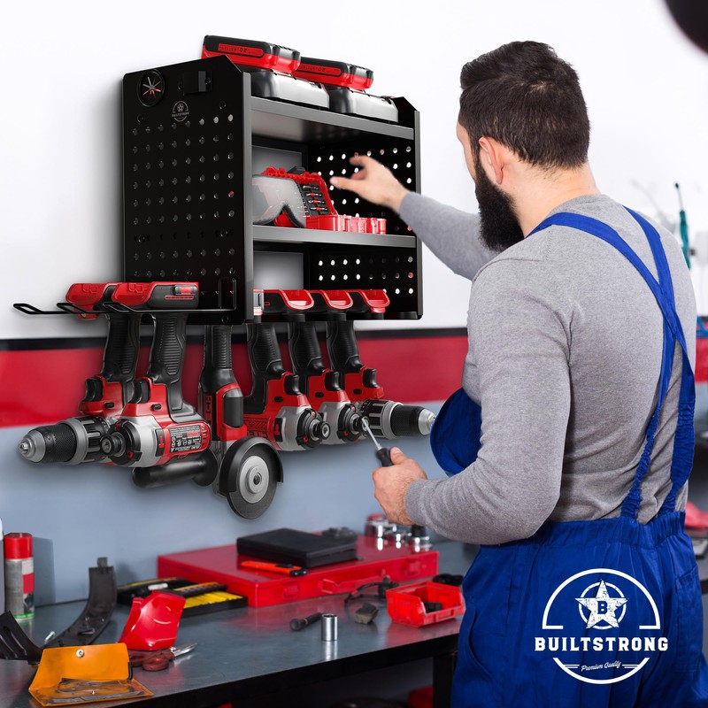 BUILTSTRONG Power Tool Organizer-6 Drill Holder Wall Mount, 3 Tier