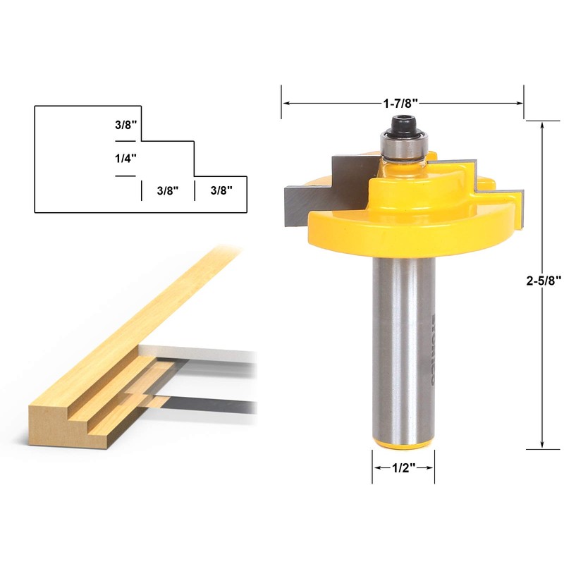 YONICO Stepped Rabbet Router Bit 1/4-Inch Glass 1/2-Inch Shank 18126