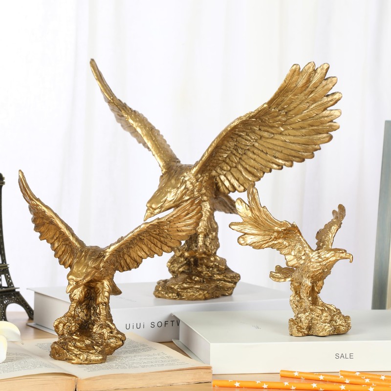 H&W Golden Eagle Statue, Flying Wild Bird Eagle Decorative Bronze