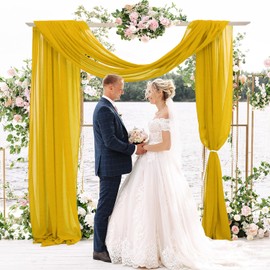 FANPROMS Wedding Arch Draping Fabric Gold 1 Panel 20FT Chiffon Fabric Drapes for Wedding Reception Decor Chiffon Sheer Backdrop Curtains for Weddings Swag Tulle Ceiling Drapery for Ceremony Party