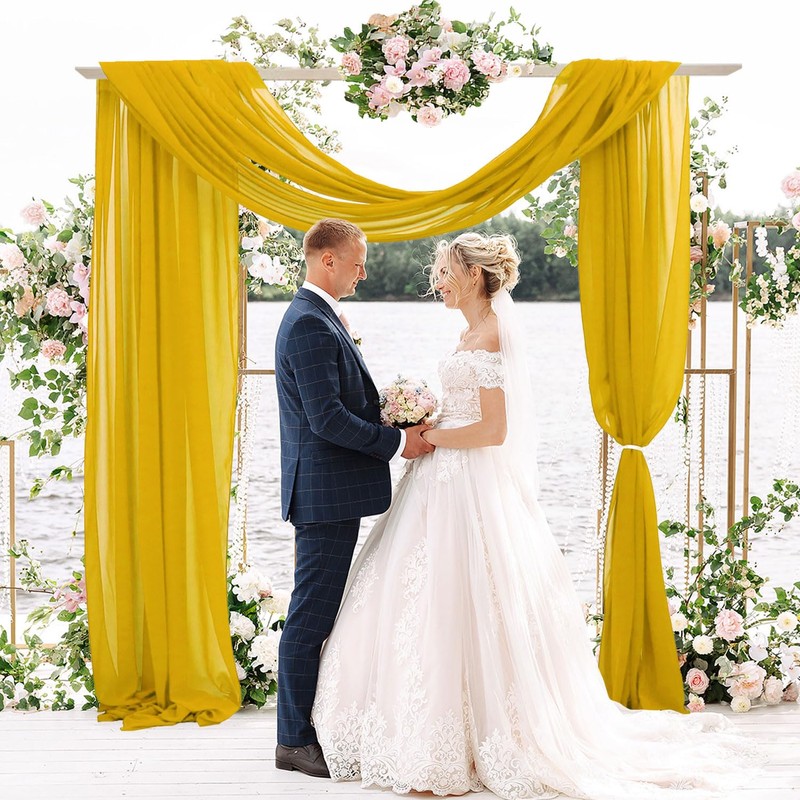 FANPROMS Wedding Arch Draping Fabric Gold 1 Panel 20FT Chiffon