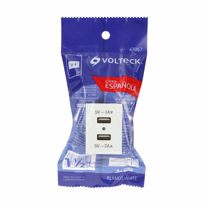 Volteck C2USB-EB, Toma con 2 puertos USB 1.5 módulos línea