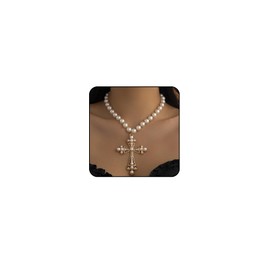 Big Cross Necklace for Women Gothic Cross Necklace Chunky Pearl Cross Necklace for Women Large Cross Pendant Vintage Jewelry for Women (Gold)