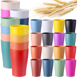 Mifoci 32 Pack Wheat Straw Cups 12 oz Reusable Wheat Drinking Cups Plastic Unbreakable Drinking Cups Dishwasher Safe Water Glasses 16 Colors for Kitchen Outdoor Camping Graduation Party Supplies
