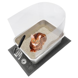 YUEPET 1 Set Stainless Steel Cat Litter Box with High Sides, Durable Metal Cat Litter Basin Pan Easy to Clean Cat Litter Tray for Odor Control with Cat Litter Scoops Cat Litter Mats 17.5"x13.6"x6"