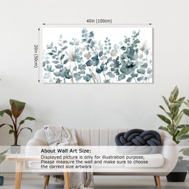 LUEAXRG Abstract Floral Wall Art - Flower Canvas Pictures Living Room Wall Decor, Indigo Grey Green Grass Painting Modern Landscape Prints Botanical Artwork for Bedroom Kitchen Office Decor 20"x40"