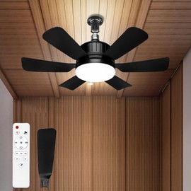 2-in-1 Socket Fan Light with Remote, 18'' Small Ceiling Fans with Lights, 3 Colors 3000K-6500K, 3 Wind Speeds, Modern ceiling fan with Dimmable Led Light Bulb for Bedroom Office Garage Kitchen, Black