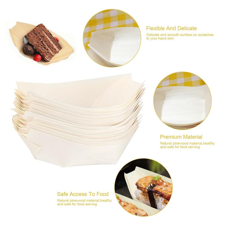 Wood Boat Plates,50 Pcs Bamboo Plates Wood Boat Plates Bamboo