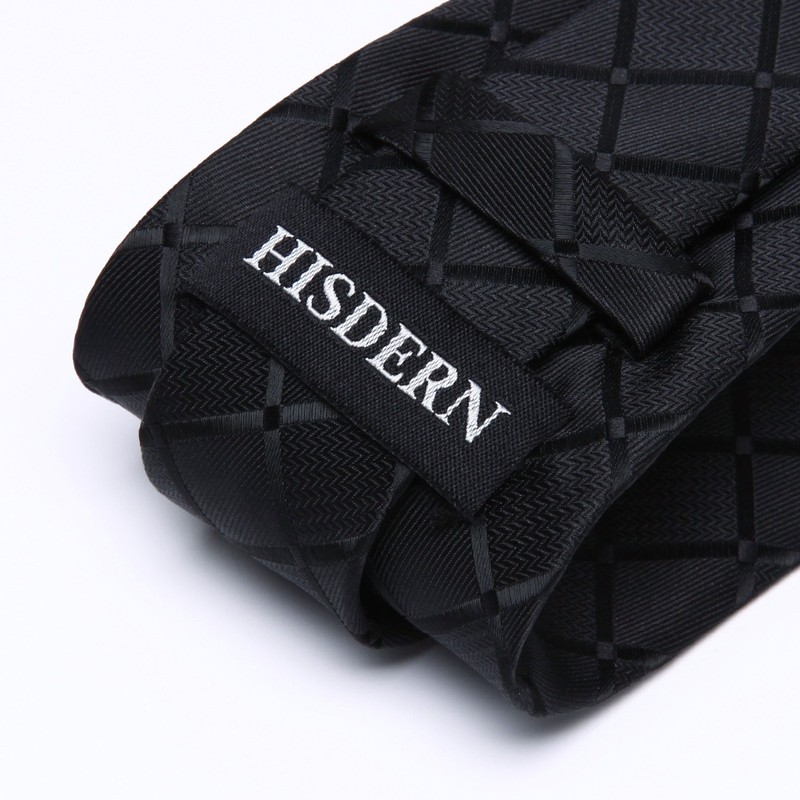 HISDERN Men's Checked Tie and Pocket Square Set - black