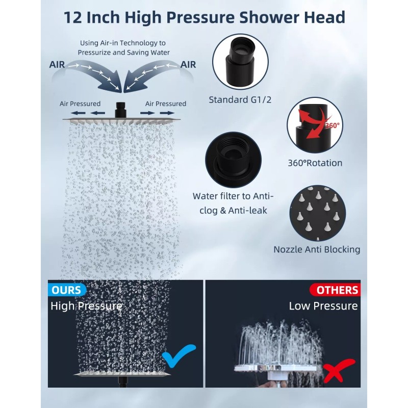 Hibbent All Metal 12" Rain Shower Head with Handheld Spray