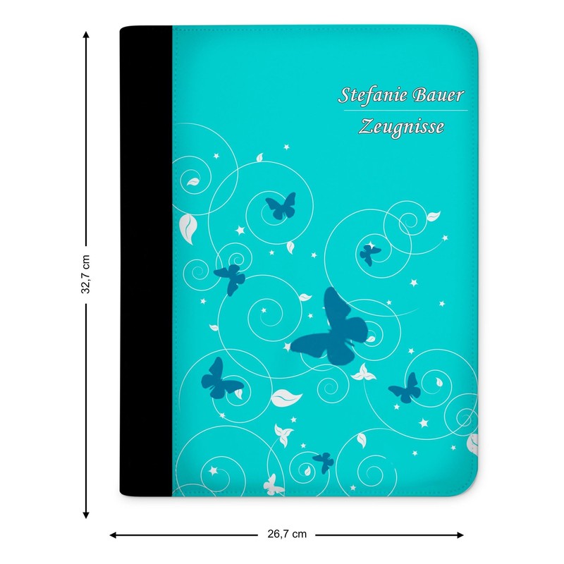 CreaDesign, Children's Certificate Folder with Name, Certificate Folder Butterfly Turquoise