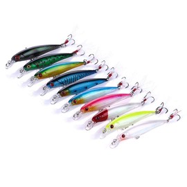 VOANZO 10PCS Laser Simulation Bait 3D Artificial Minnow Fishing Lures Baits, Plastic Fishing Tackle Bass, Hard Bait Life-like Swimbait Fishing Lure Bait (yellow)