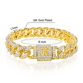 Custom Cuban Link Initial Bracelet for Men Womens Gold Silver Bracelet Hip Hop Mens Jewelry Iced Out Chain Bracelet Bling Bracelets for Women Gifts for Boyfriend Men Husband